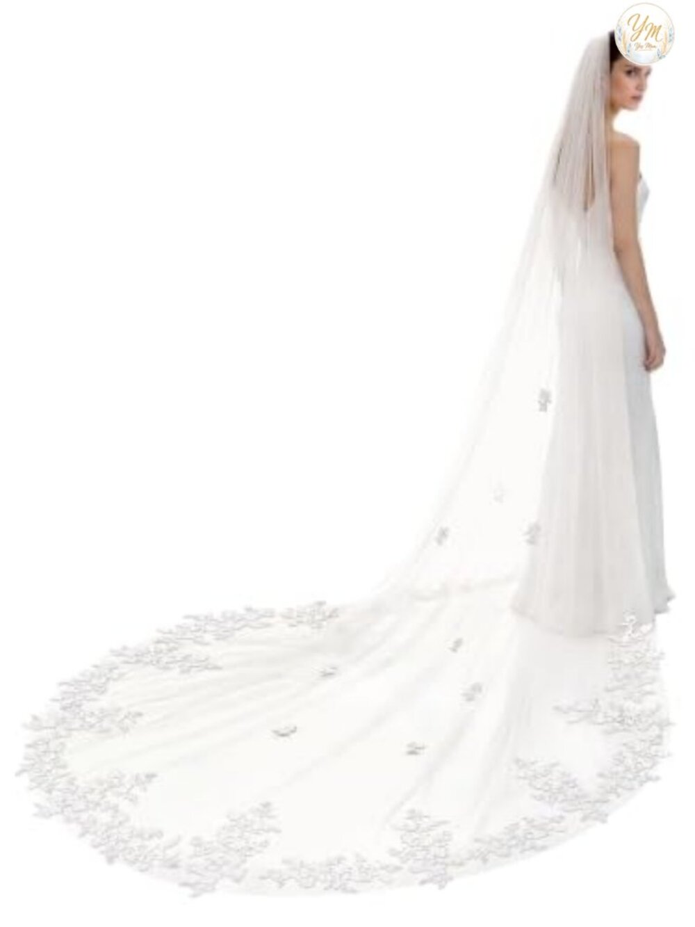 Cathedral Length Bridal Veil Ivory Tulle Lace Wedding Comb 118"